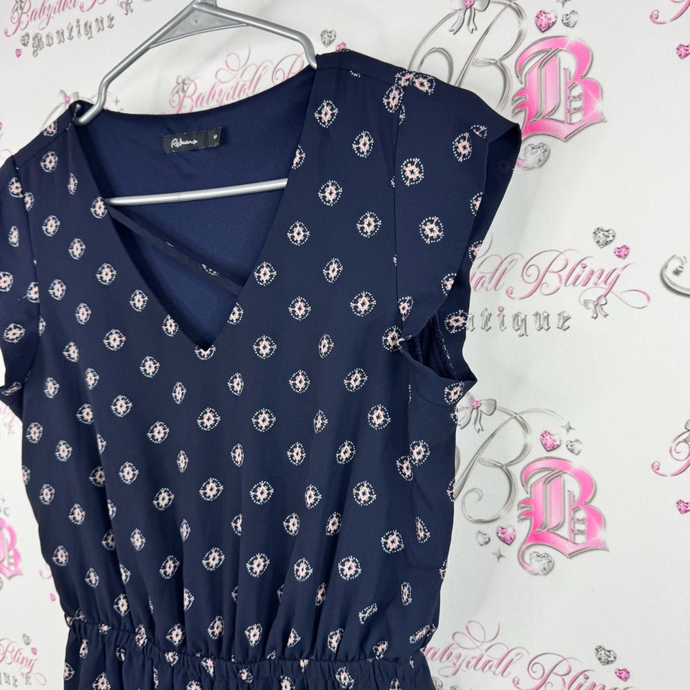 Reitmans Dark Blue Midi Dress with Light Pink Pattern strappy detail - Picture 4 of 11